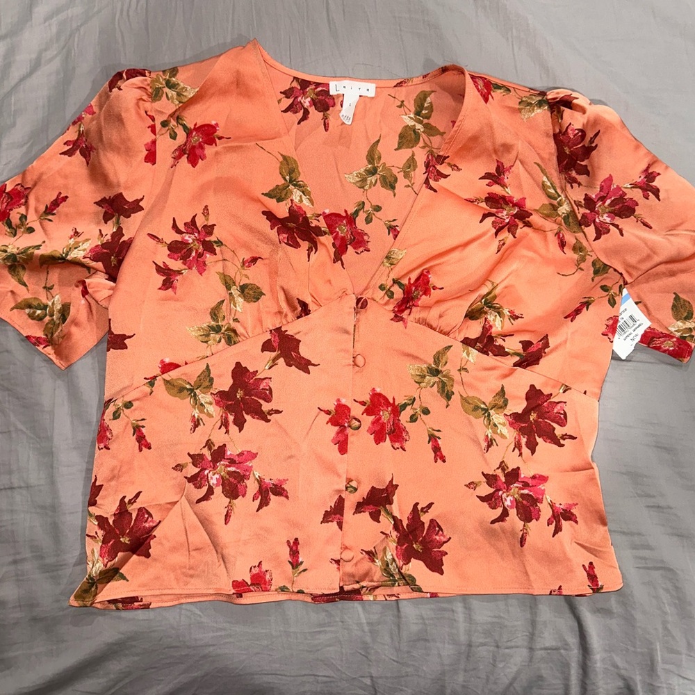 Leith Floral Peach Blouse Size L